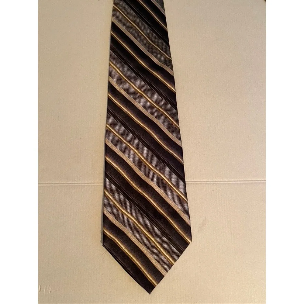 Pierre Cardin Mens Silk Necktie Brown Bronze Black Diagonal Striped Formal Tie